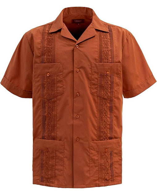 G-Style USA Camicia Guayabera Cubana Uomo - Maniche Corte, Ricami, 4 Tasche - Leggera In Poliestere E Cotone - Per Matrimoni E Vacanze