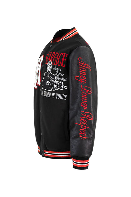 Mens Embroidered Varsity Jacket with Faux Leather Sleeves and Chenille  Embroidered Patches 