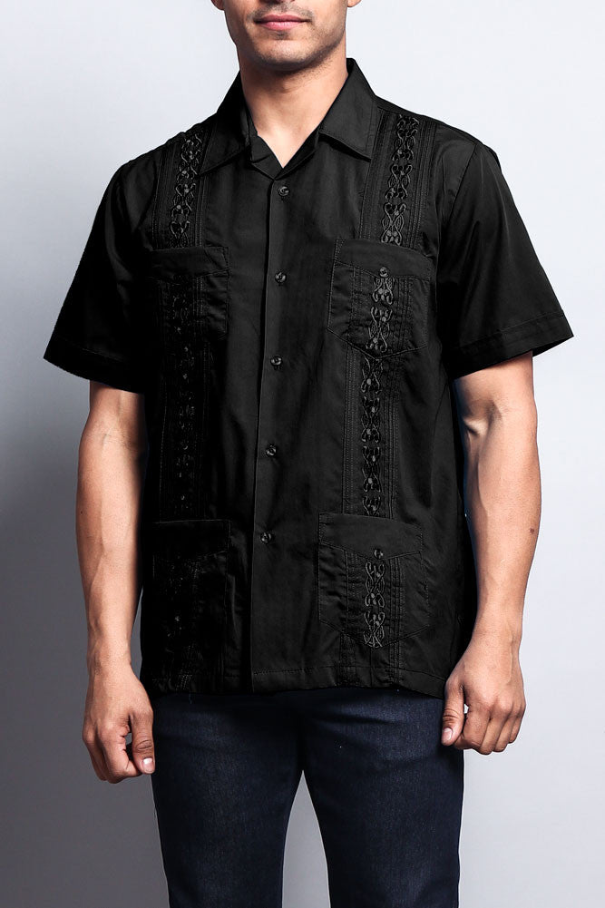 Men's Short Sleeve Cuban Style Guayabera Shirt (Black) Black / 3X-Large Men's Short Sleeve Cuban Style Guayabera Shirt (Black) Black / 3X-Large