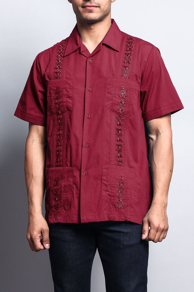 Men's Short Sleeve Cuban Style Guayabera Shirt (Burgundy) Burgundy / 4X-Large Men's Short Sleeve Cuban Style Guayabera Shirt (Burgundy) Burgundy / 4X-Large