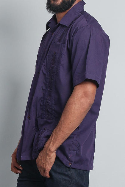 Men's Short Sleeve Cuban Style Guayabera Shirt (Dark Purple)