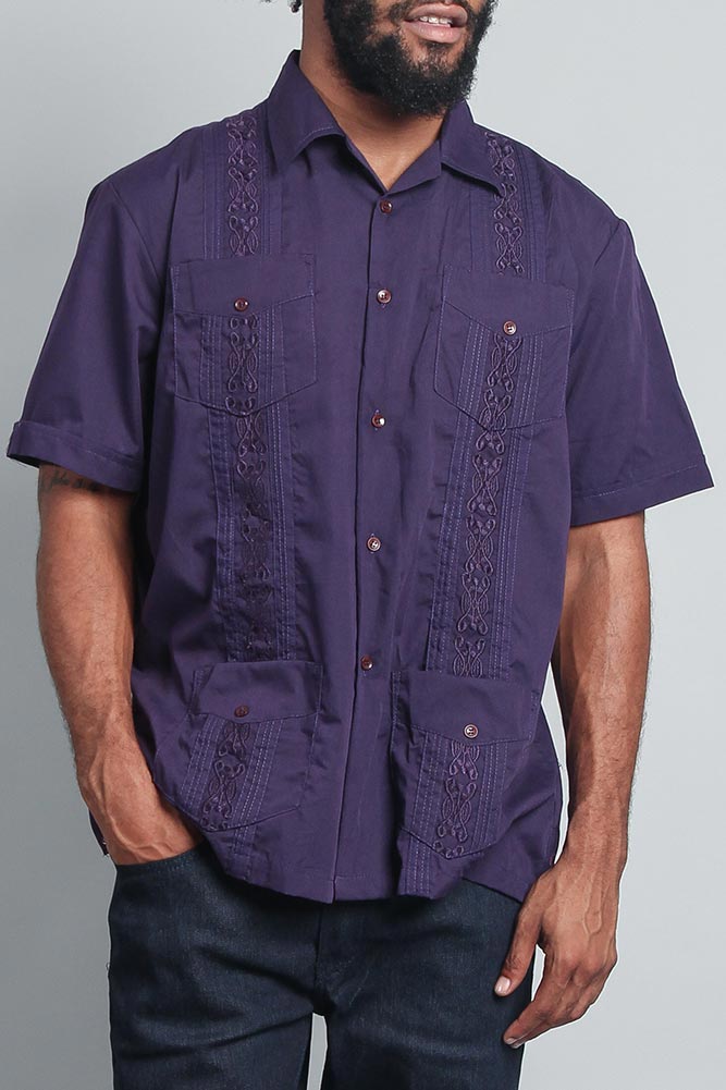 Men's Short Sleeve Cuban Style Guayabera Shirt (Dark Purple) Dark Purple / Medium Men's Short Sleeve Cuban Style Guayabera Shirt (Dark Purple) Dark Purple / Medium