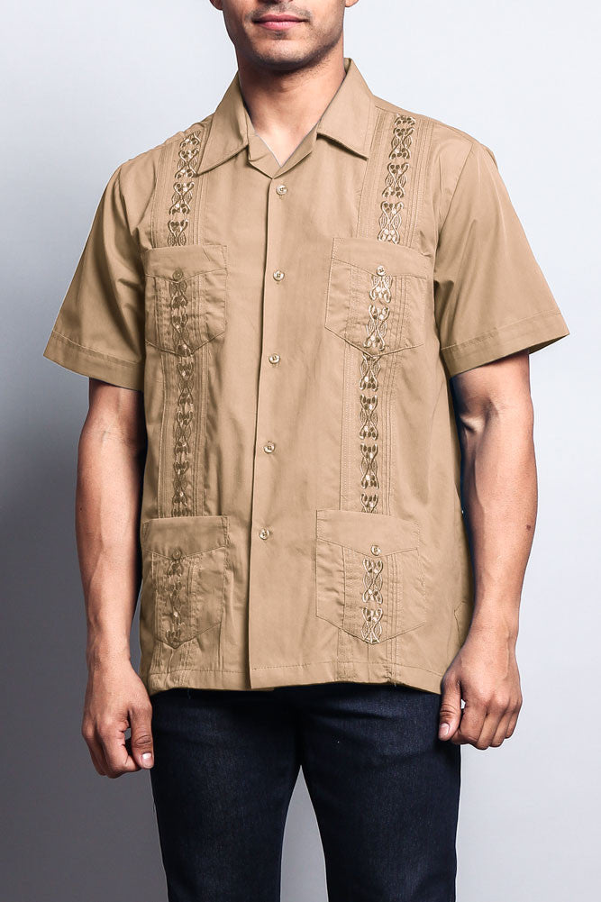 Men's Short Sleeve Cuban Style Guayabera Shirt (Mocha), Mocha / Medium Men's Short Sleeve Cuban Style Guayabera Shirt (Mocha), Mocha / Medium