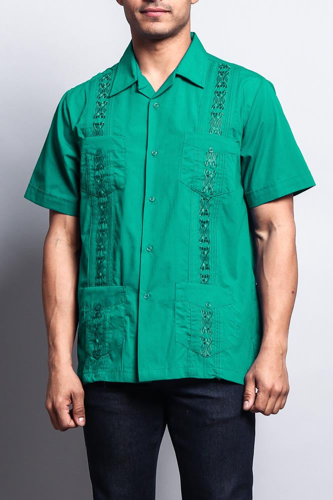 Men's Short Sleeve Cuban Style Guayabera Shirt (Sage/Mint) Sage/Mint / Small Men's Short Sleeve Cuban Style Guayabera Shirt (Sage/Mint) Sage/Mint / Small