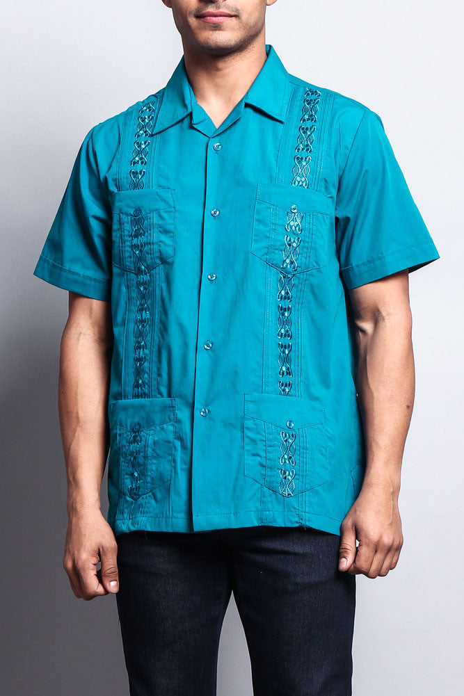 mens teal short sleeve dress shirts Hisdern Men's Teal Short Sleeve Linen Button Up Shirt for Summer Vacation