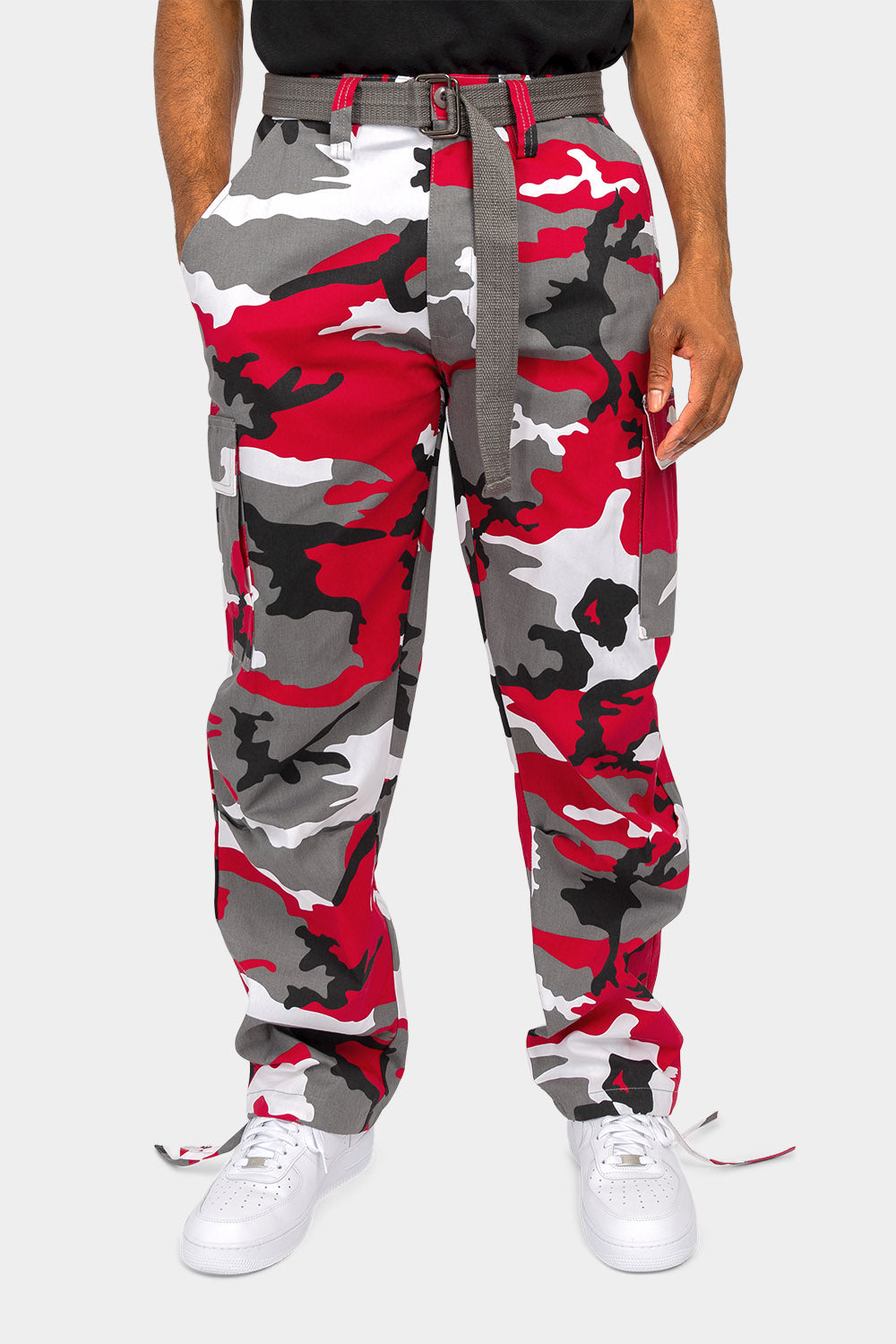 Essential Canvas Cargo Camo Pants with Belt