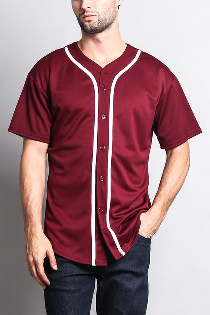 Victorious Men's Classic Button Down Baseball Jersey Shirt BJ42 - BURGUNDY  - Small 
