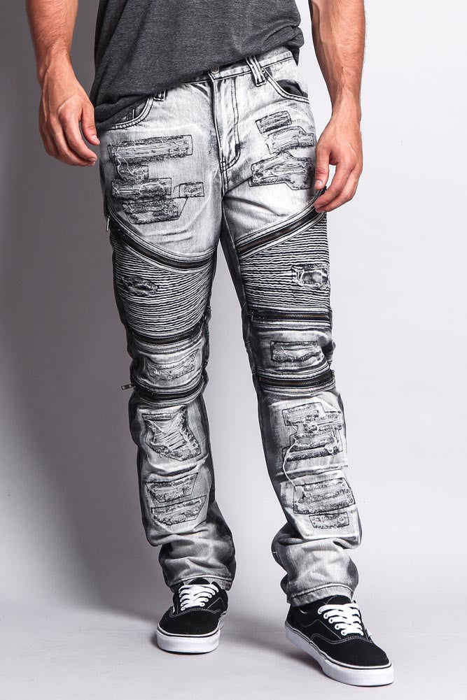 urban classics biker jeans Biker Distressed Washed Slim Jeans