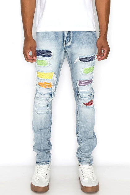 Victorious Paint Splatter Rhinestone Denim Jeans Indigo / 34 / 33