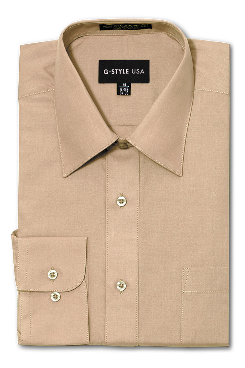 Men's Basic Solid Color Button Up Dress Shirt (Beige), Beige / X-Large/17-17.5 Neck/34-35 Sleeve Men's Basic Solid Color Button Up Dress Shirt (Beige), Beige / X-Large/17-17.5 Neck/34-35 Sleeve