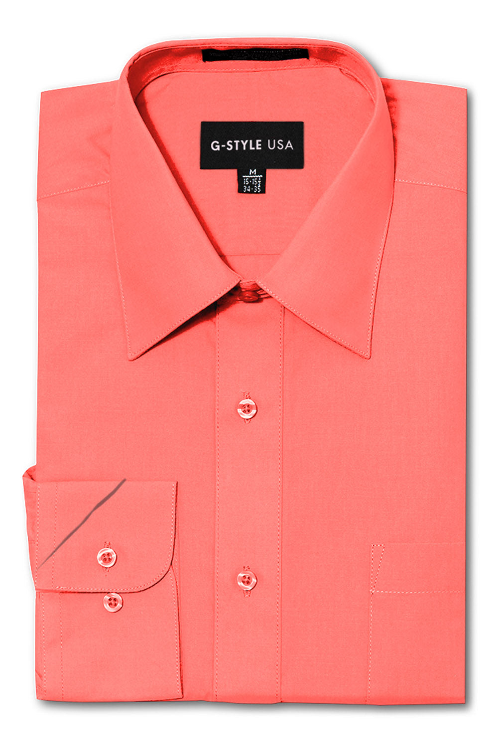 Men's Basic Solid Color Button Up Dress Shirt (Coral) Coral / X-Large/17-17.5 Neck/34-35 Sleeve Men's Basic Solid Color Button Up Dress Shirt (Coral) Coral / X-Large/17-17.5 Neck/34-35 Sleeve