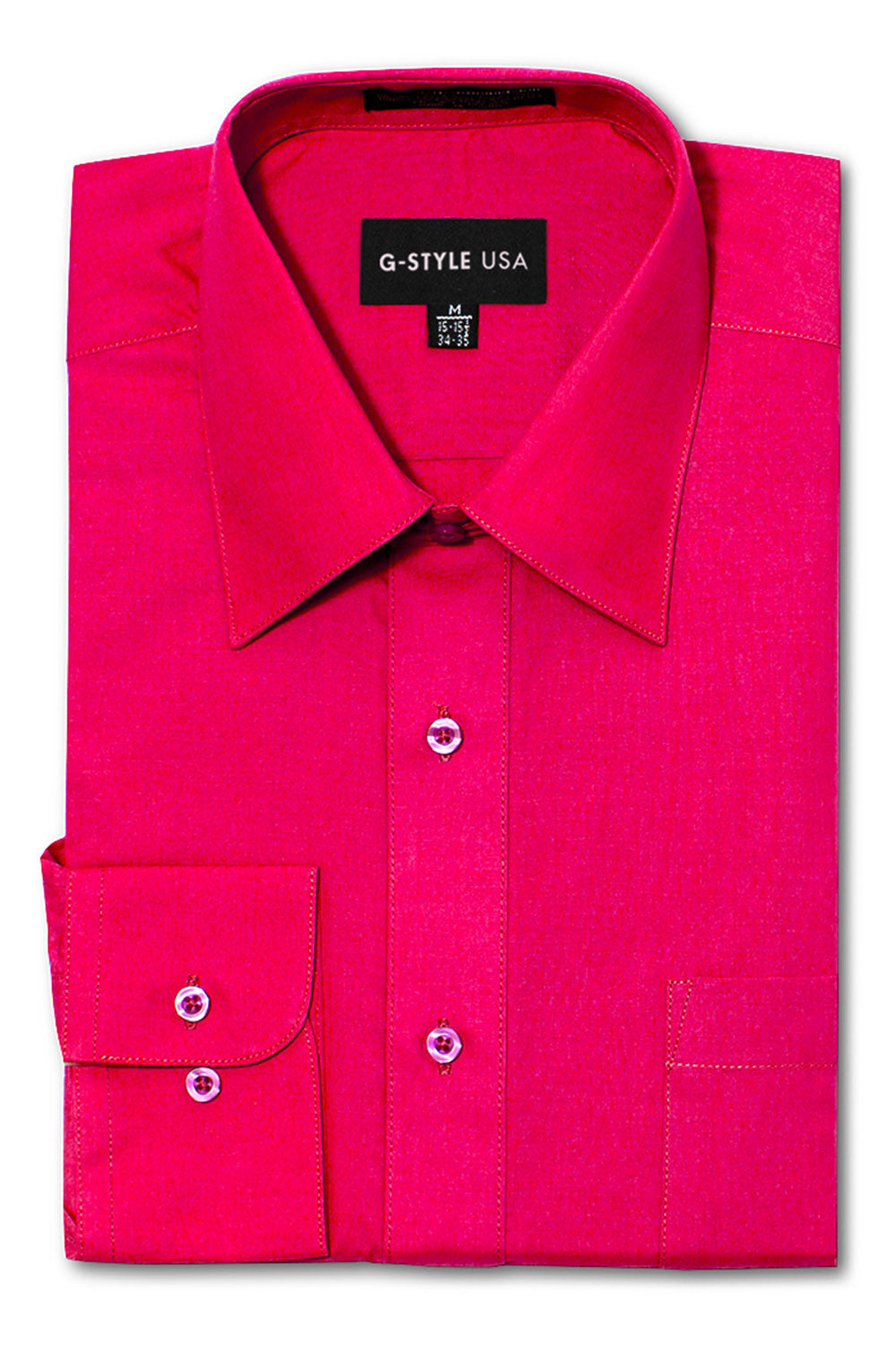 Men's Basic Solid Color Button Up Dress Shirt (Fuchsia) Fuchsia / X-Large/17-17.5 Neck/36-37 Sleeve Men's Basic Solid Color Button Up Dress Shirt (Fuchsia) Fuchsia / X-Large/17-17.5 Neck/36-37 Sleeve