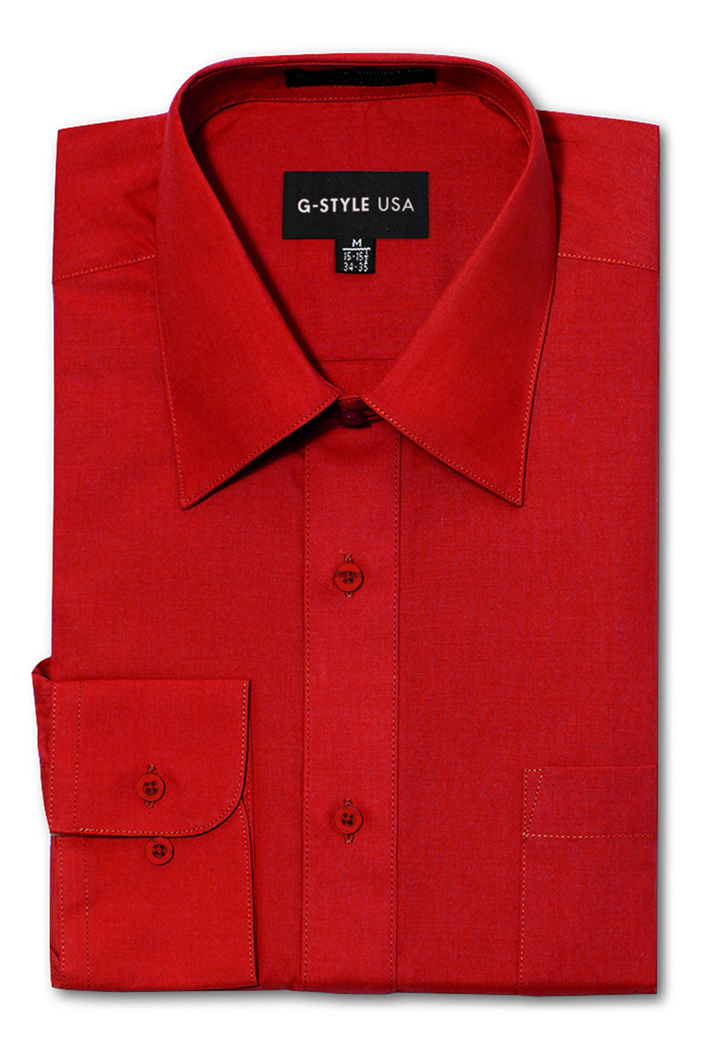 red dress shirts men Men's Basic Solid Color Button Up Dress Shirt (Red) Red / Large/16-16.5 Neck/34-35 Sleeve