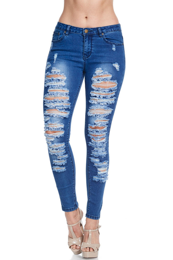 Low-Rise Destroyed Skinny Jeans - Main Image