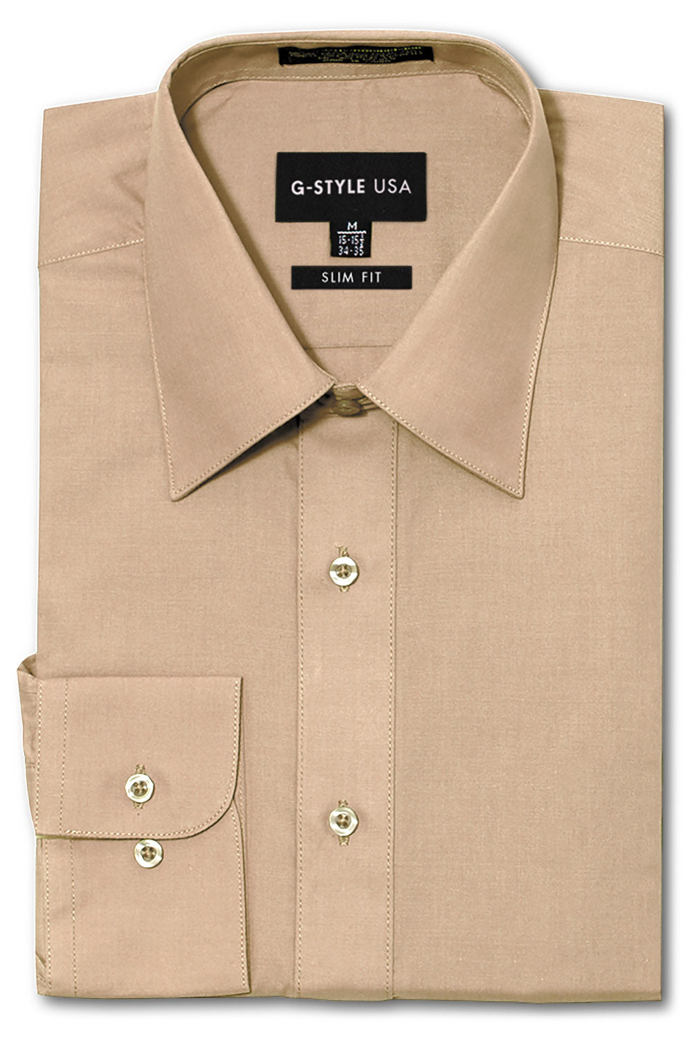 Men's Slim Fit Solid Color Dress Shirt (Beige) Beige / Small/14-14.5 Neck/32-33 Sleeve Men's Slim Fit Solid Color Dress Shirt (Beige) Beige / Small/14-14.5 Neck/32-33 Sleeve