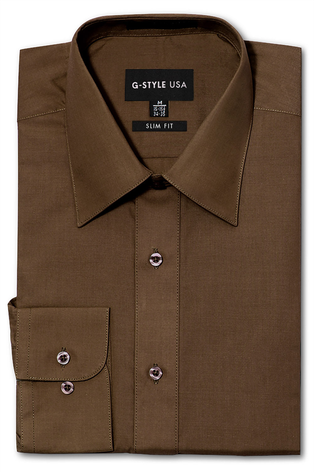 Men's Slim Fit Solid Color Dress Shirt (Brown) Men's Slim Fit Solid Color Dress Shirt (Brown)