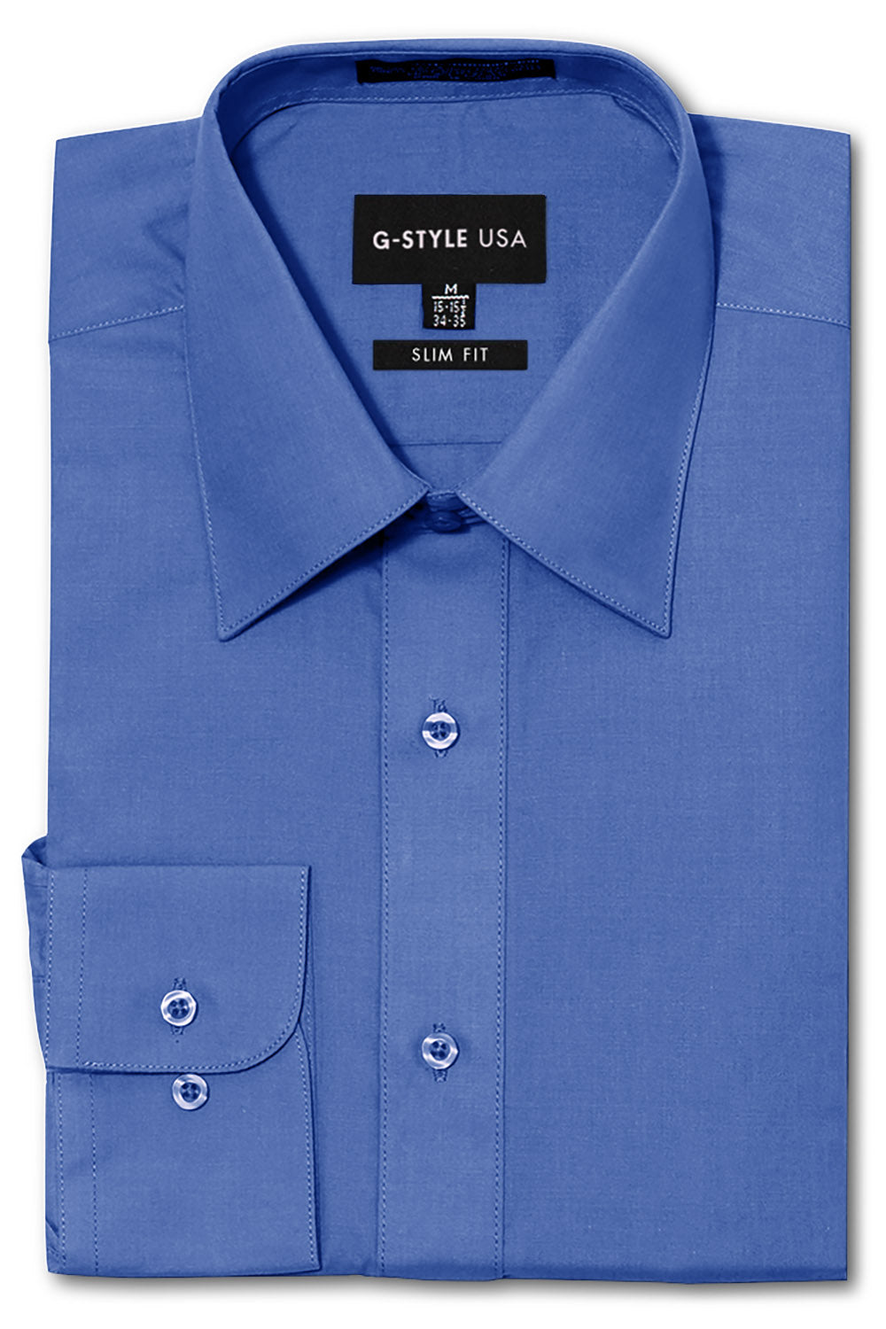 Men's Slim Fit Solid Color Dress Shirt (French Blue) French Blue / 2X-Large/18-18.5 Neck/34-35 Sleeve Men's Slim Fit Solid Color Dress Shirt (French Blue) French Blue / 2X-Large/18-18.5 Neck/34-35 Sleeve