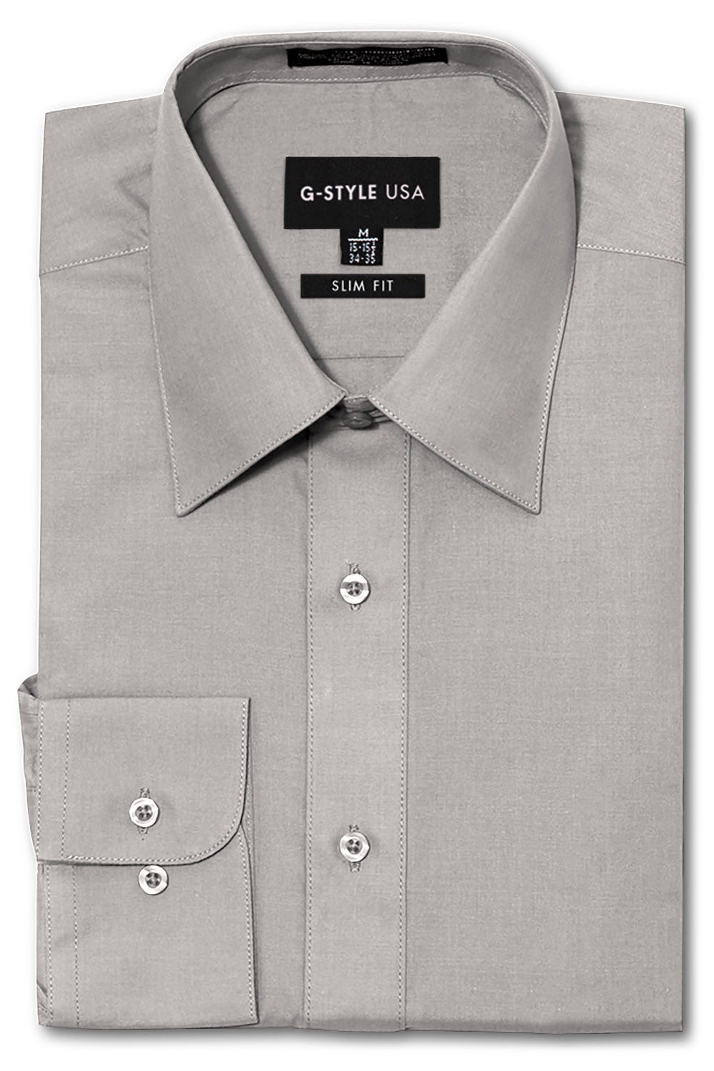 grey dress shirt Men's Slim Fit Solid Color Dress Shirt (Grey) Grey / Large/16-16.5 Neck/32-33 Sleeve