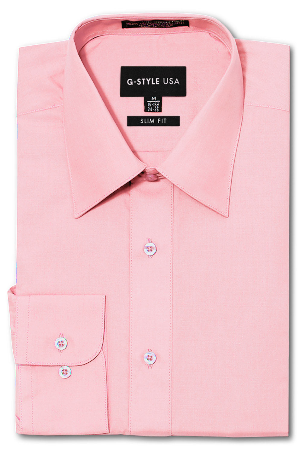 Men's Slim Fit Solid Color Dress Shirt (Pink) Pink / X-Large/17-17.5 Neck/34-35 Sleeve Men's Slim Fit Solid Color Dress Shirt (Pink) Pink / X-Large/17-17.5 Neck/34-35 Sleeve