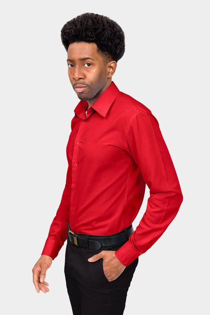 Men's Slim Fit Color Dress (Red) – USA