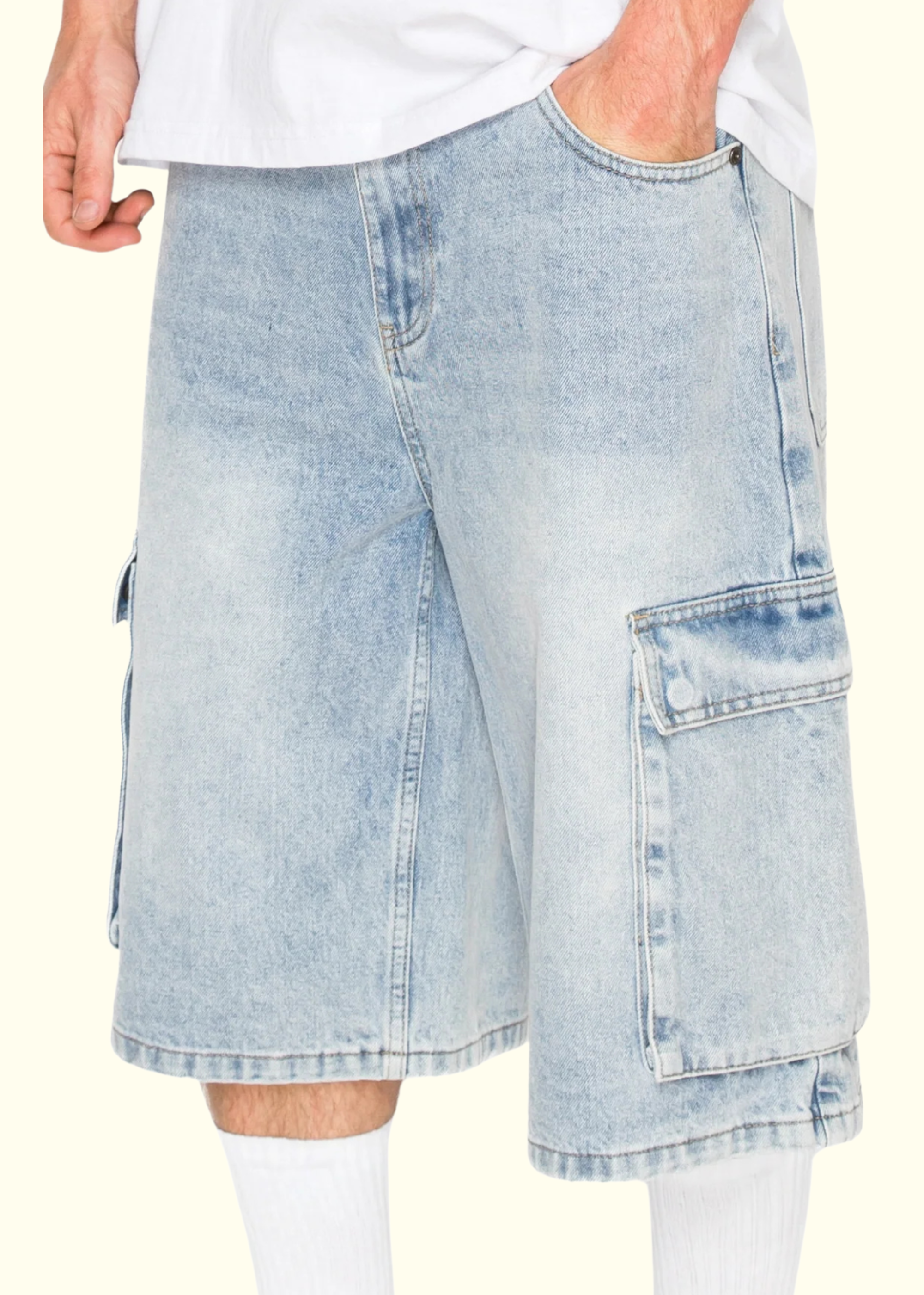 Baggy Fit Cargo Denim Shorts