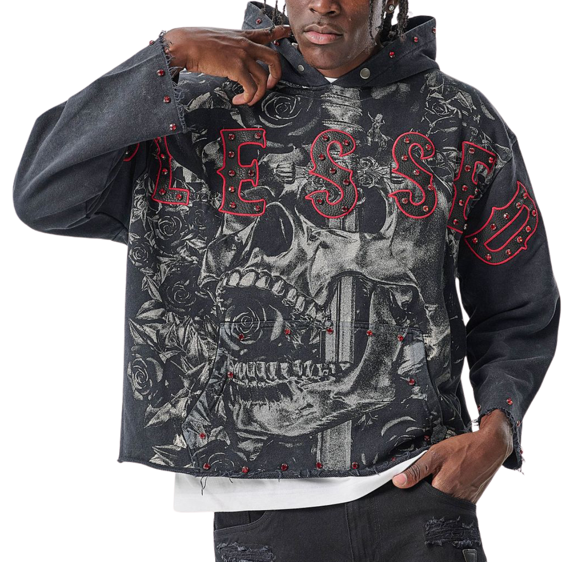 Raw-Edge Blessed French-Terry Hoodie