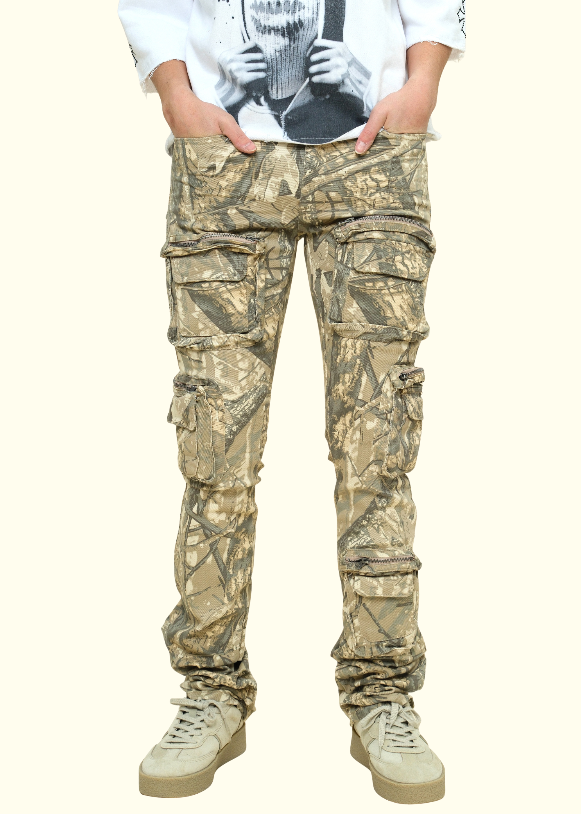 Twill Stacked Pants W/Multi Cargo Pocket