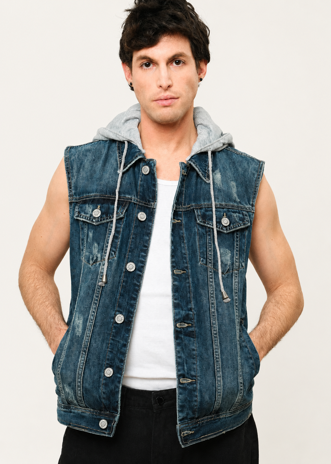 Detachable Hood Denim Vest
