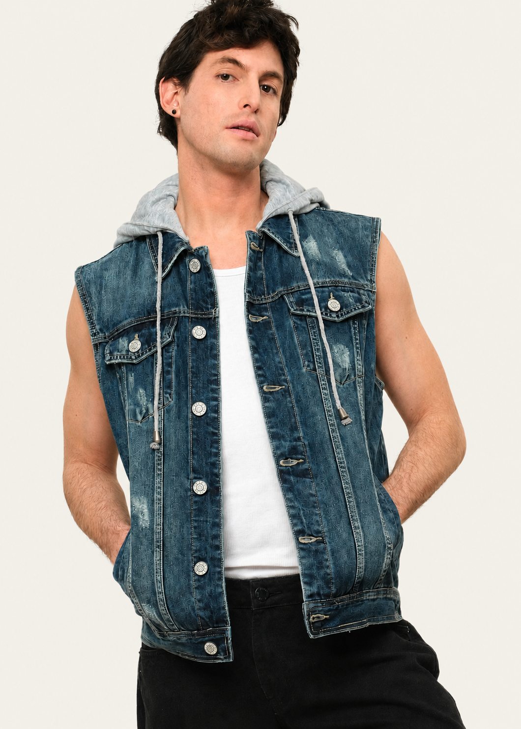 Detachable Hood Denim Vest
