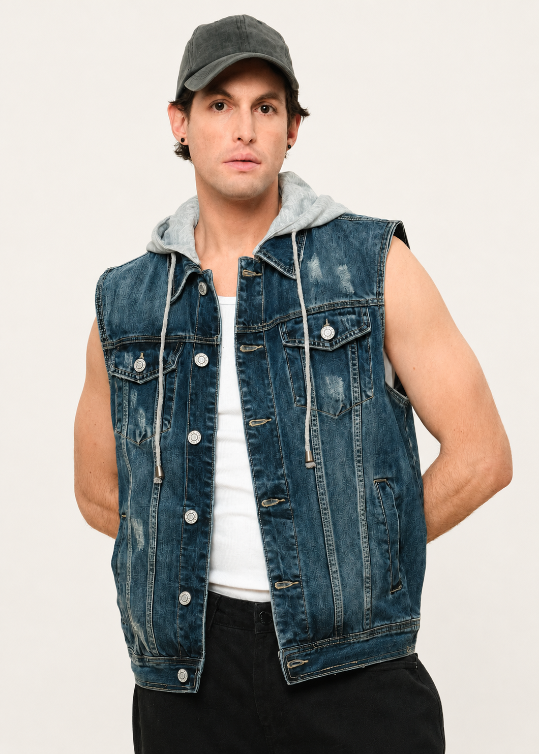 Detachable Hood Denim Vest