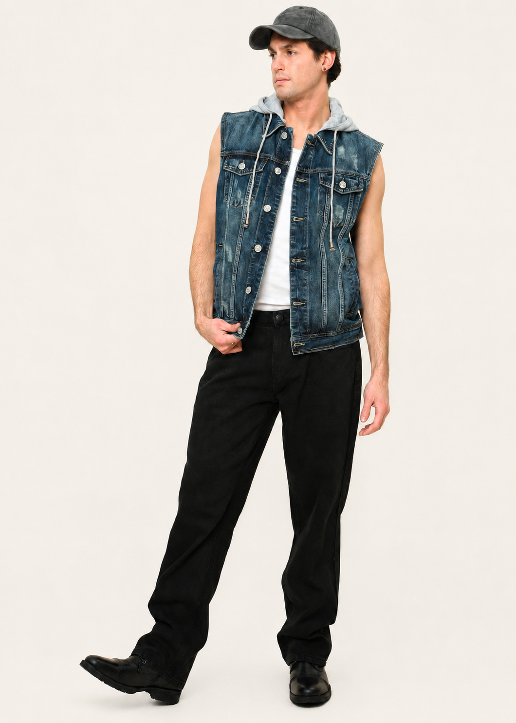 Detachable Hood Denim Vest