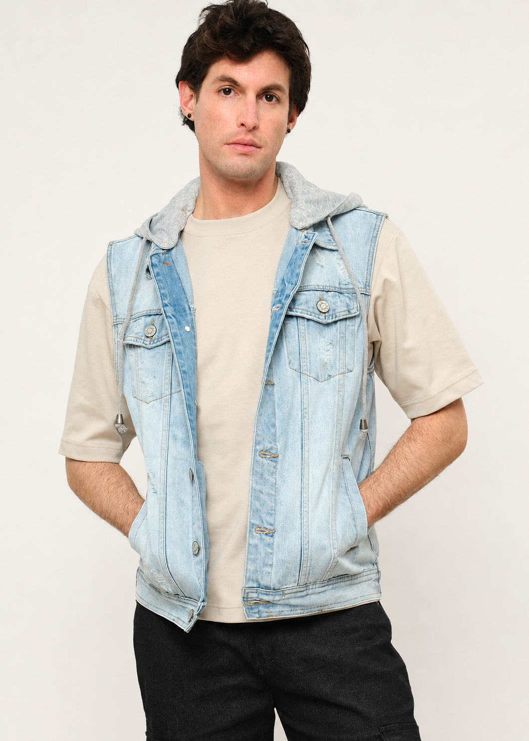 Detachable Hood Denim Vest