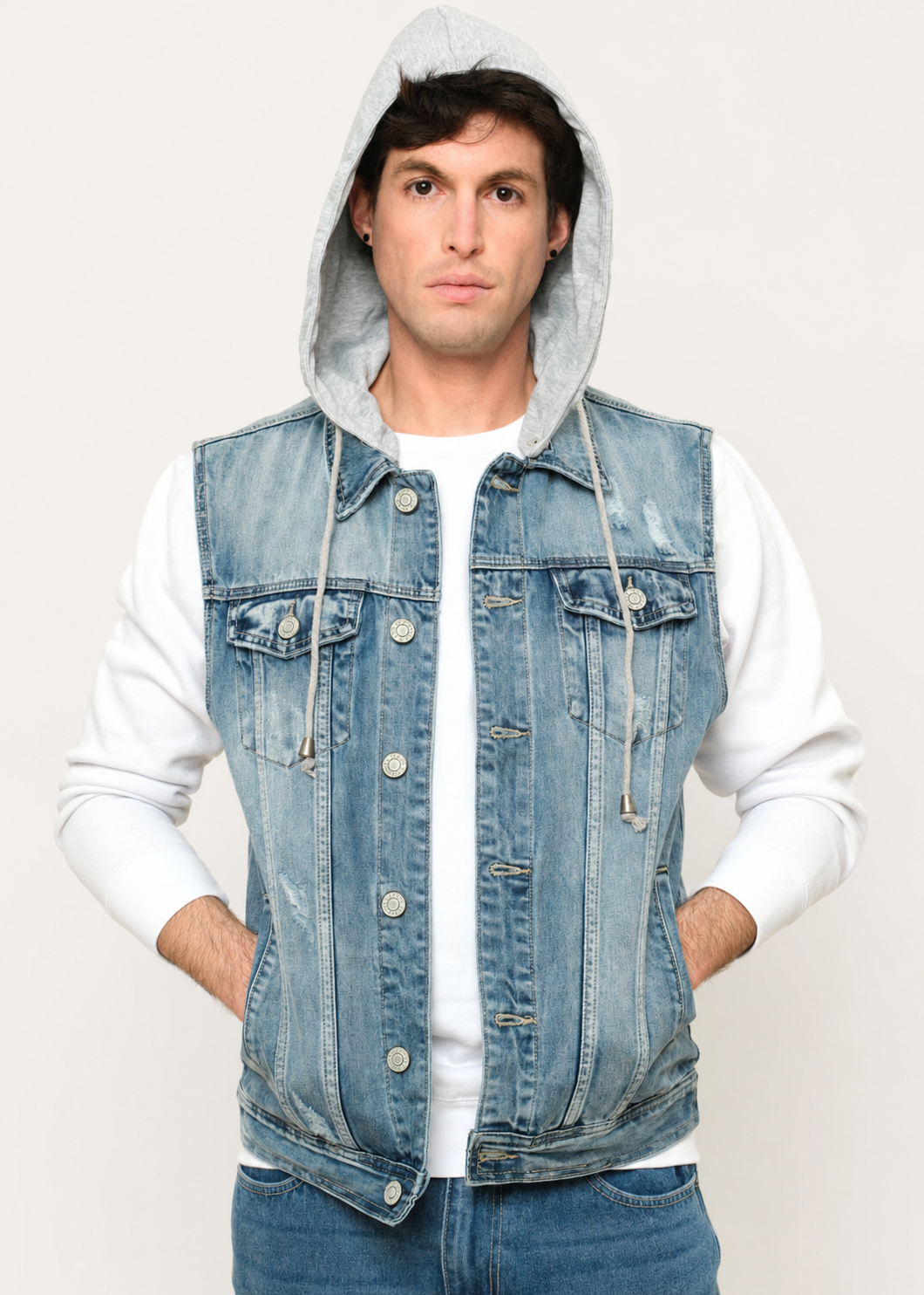 Detachable Hood Denim Vest