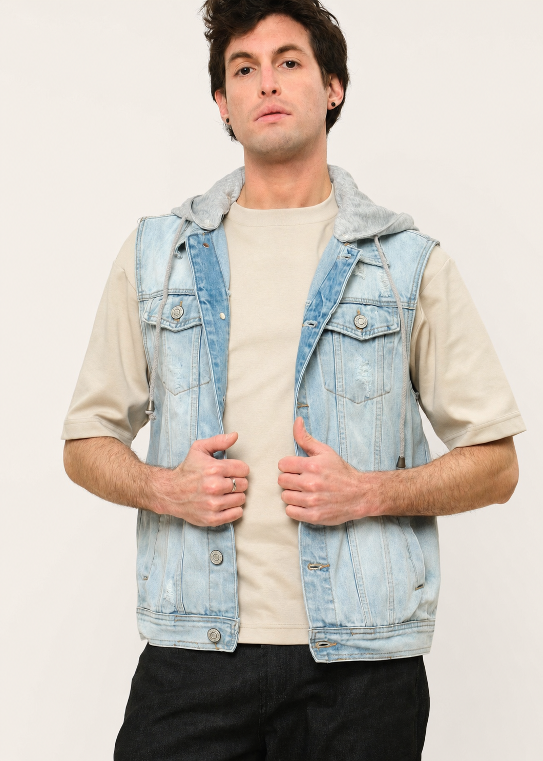Detachable Hood Denim Vest