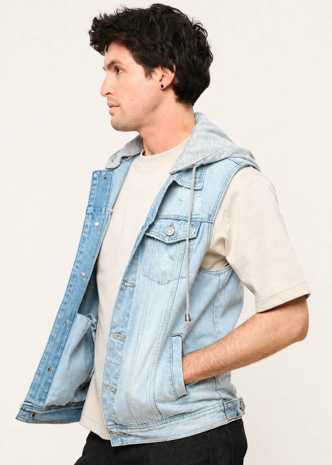 Detachable Hood Denim Vest