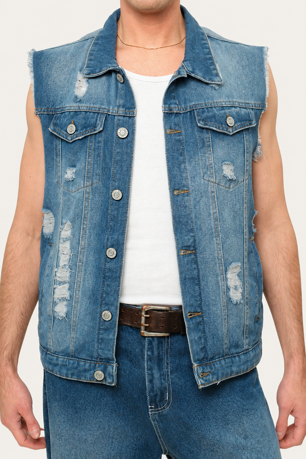 Essential Distressed Denim Vest