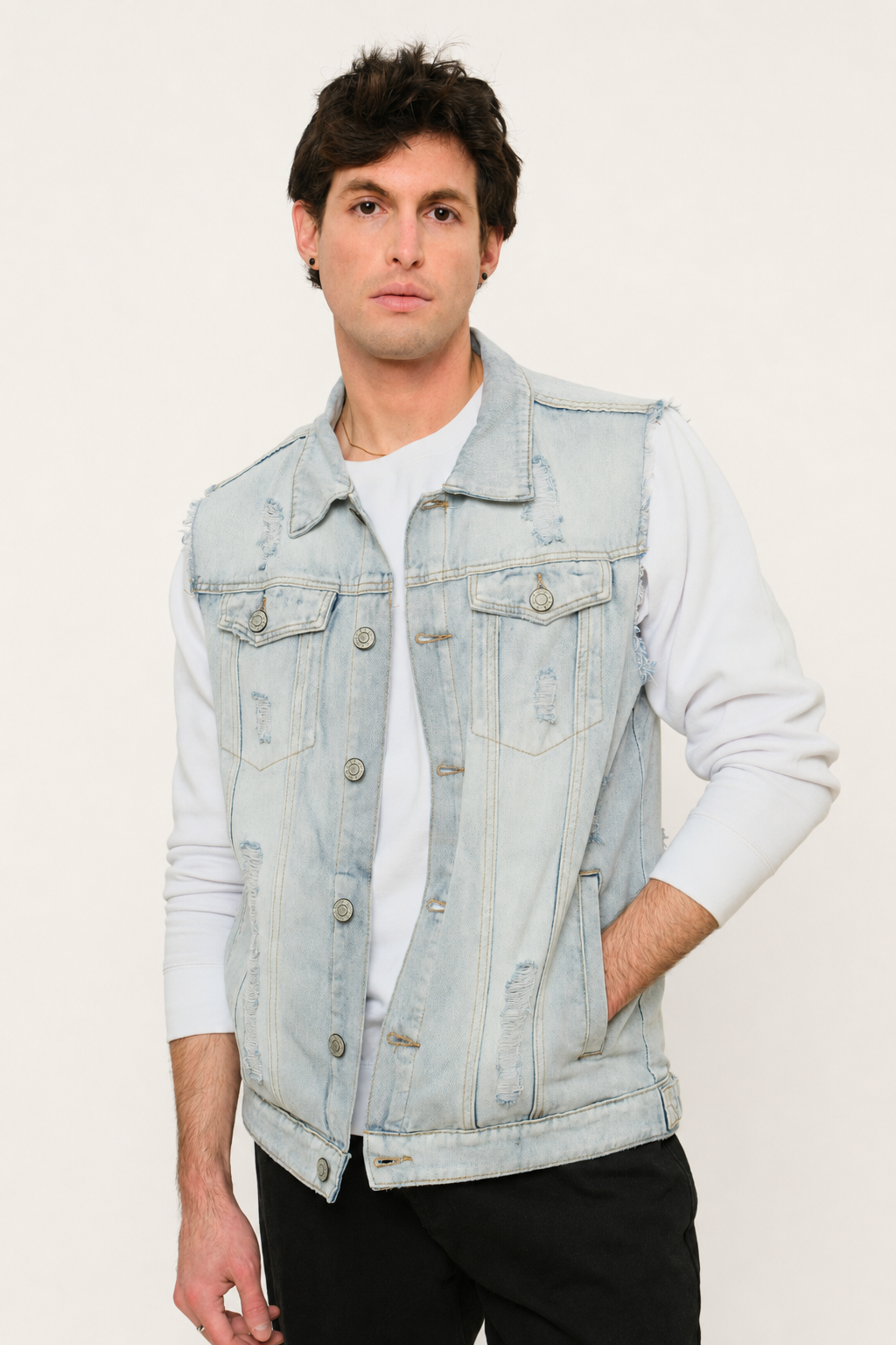 Essential Distressed Denim Vest