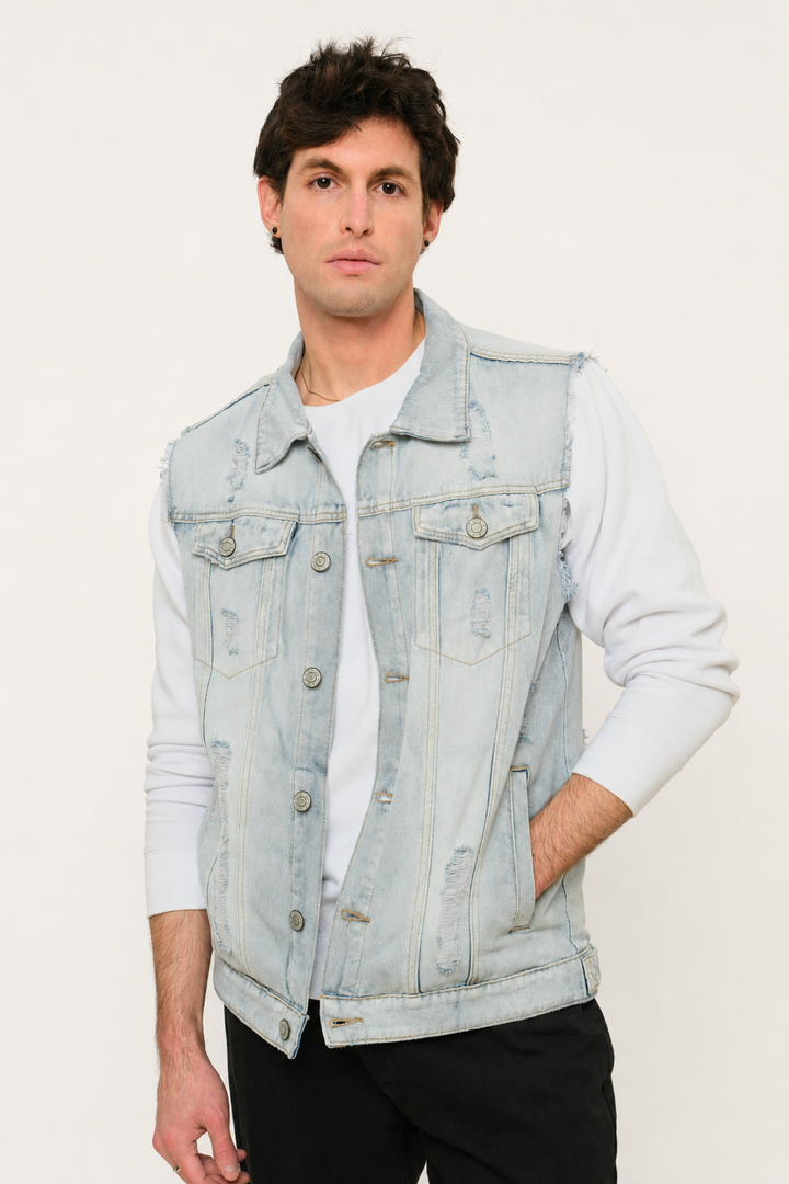 Essential Distressed Denim Vest Victorious