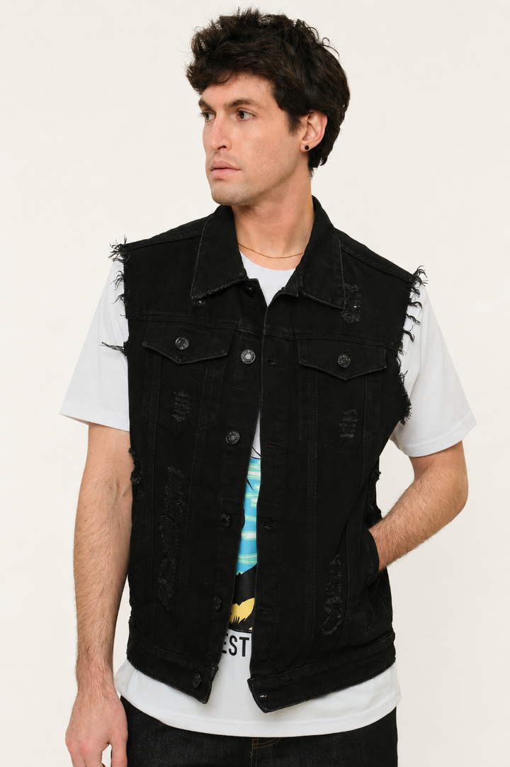 Essential Distressed Denim Vest Victorious