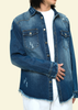 Distressed Denim Button Up Shirt Jacket