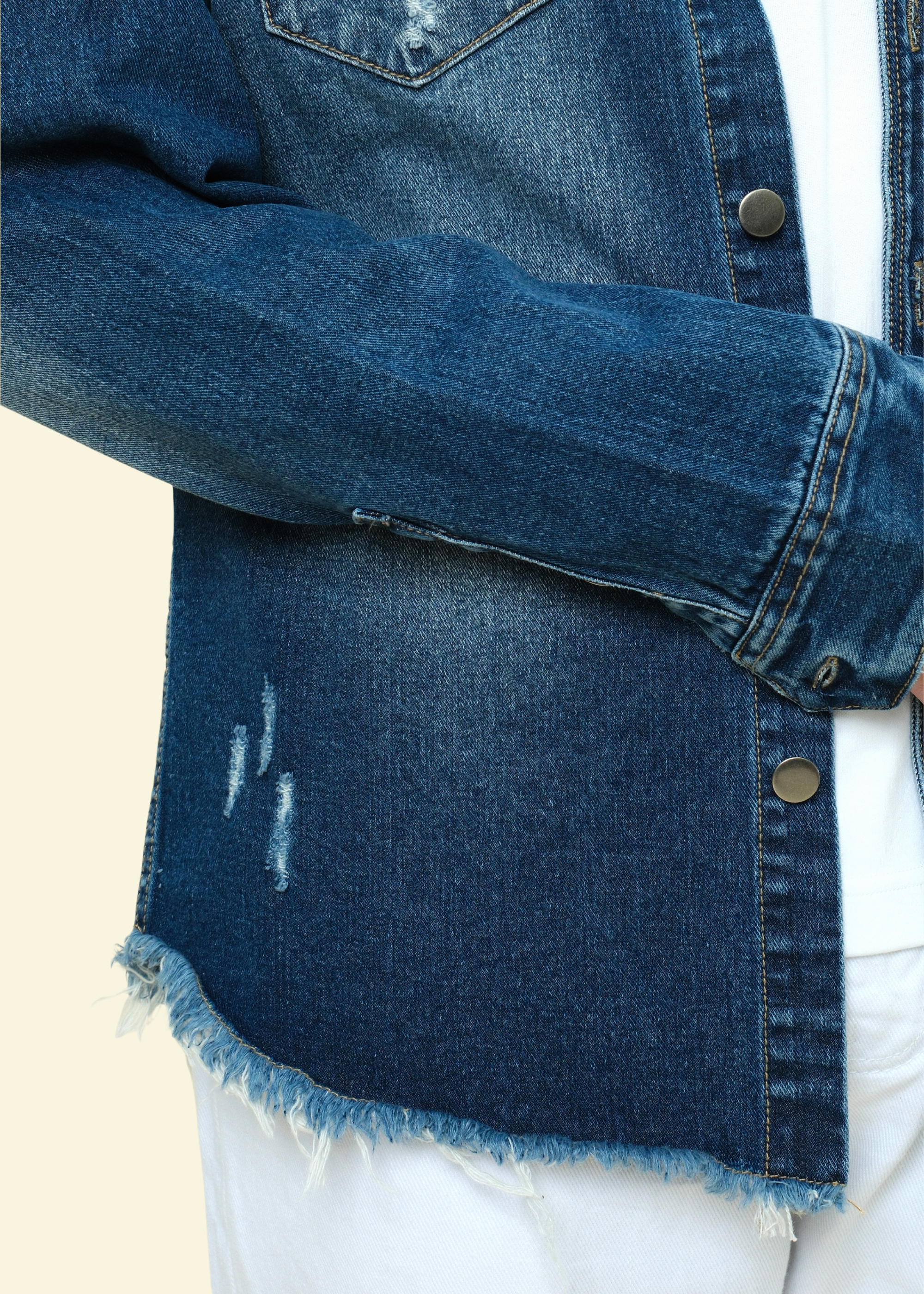 Distressed Denim Button Up Shirt Jacket