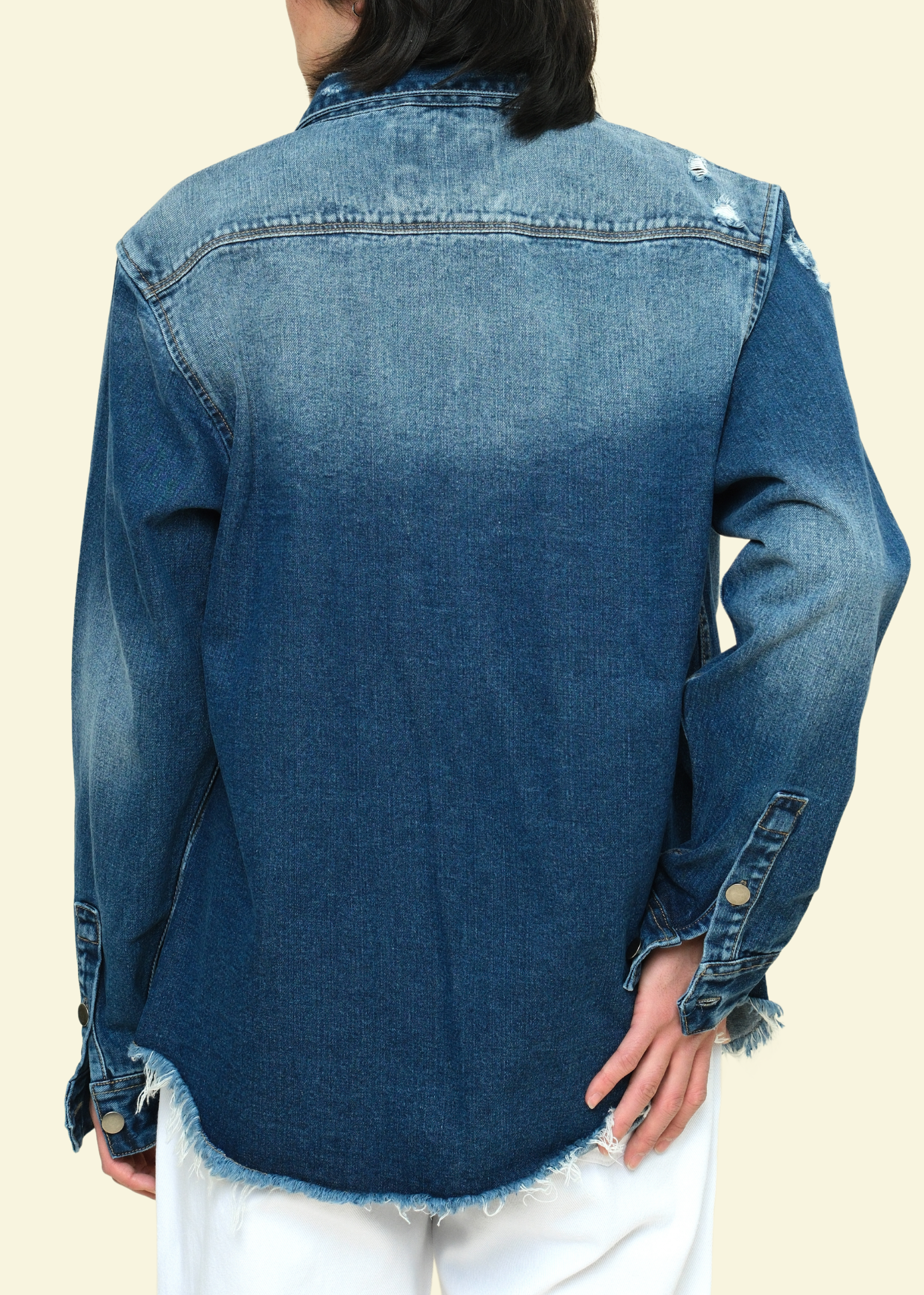 Distressed Denim Button Up Shirt Jacket