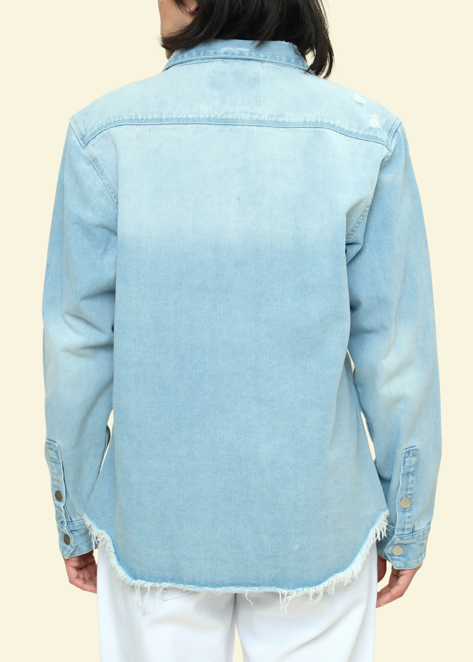 Distressed Denim Button Up Shirt Jacket