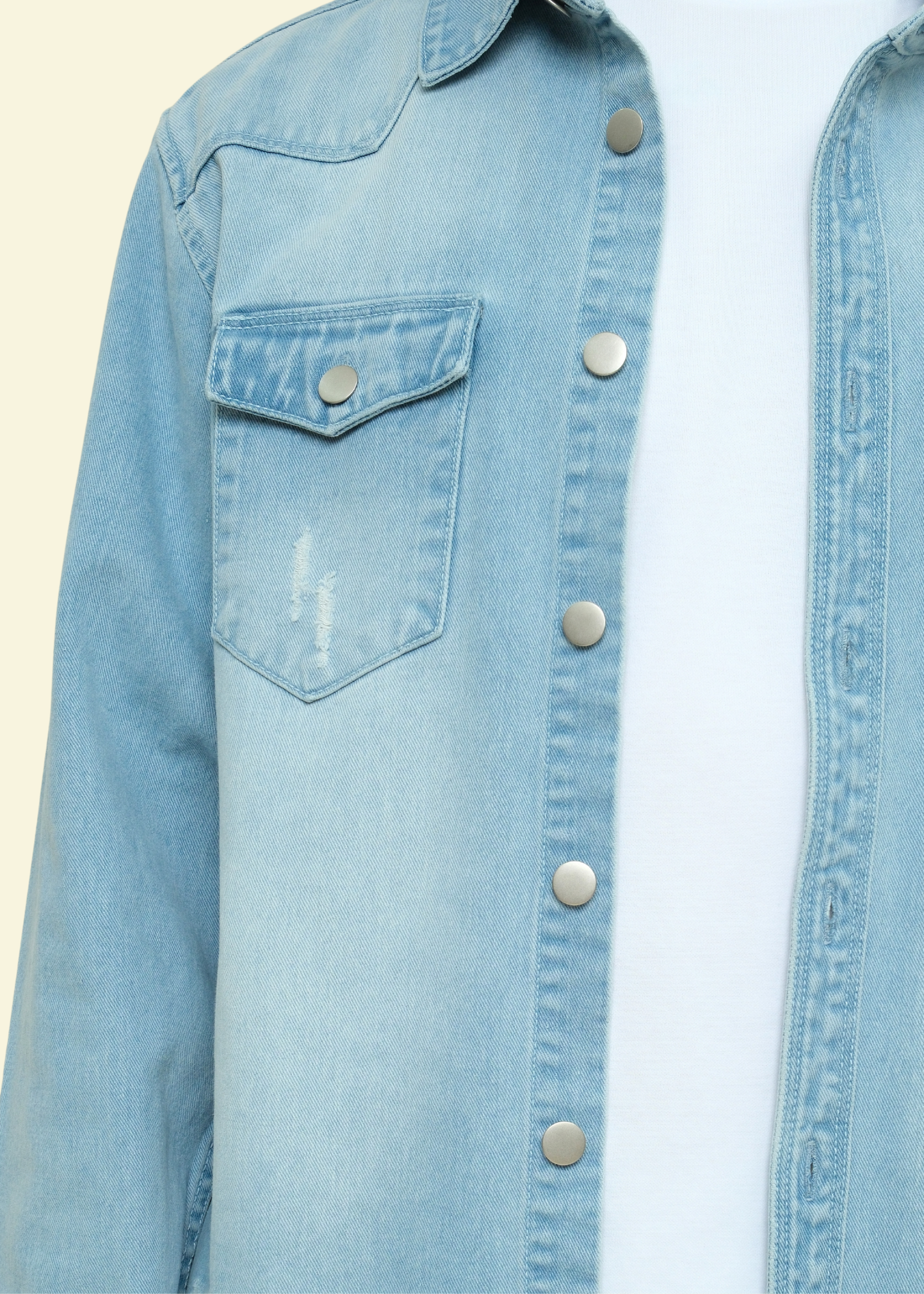 Distressed Denim Button Up Shirt Jacket