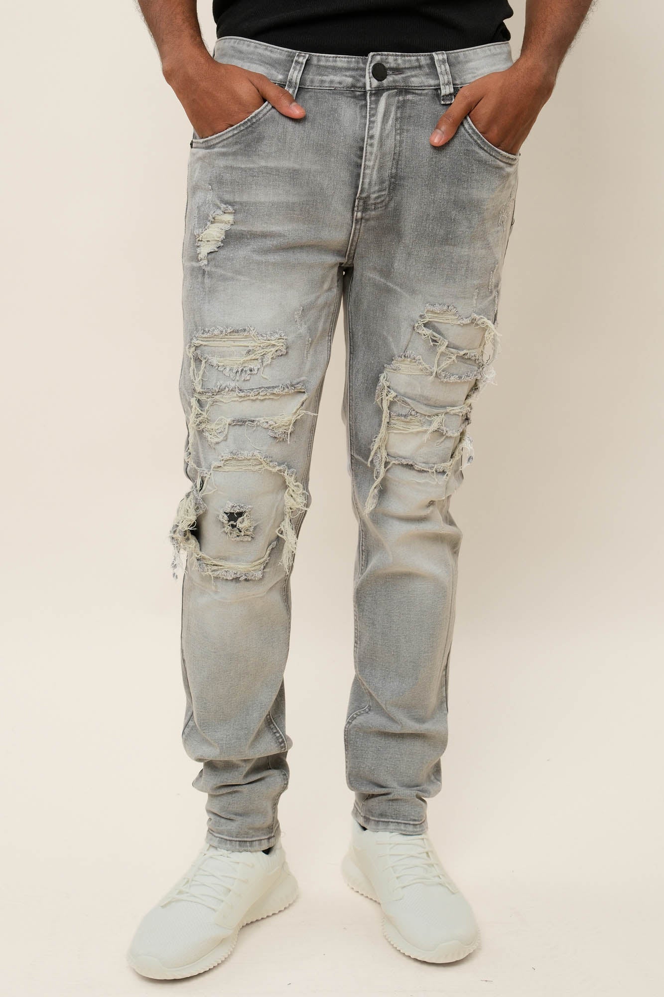 Faded Ripped Repair Denim Jeans