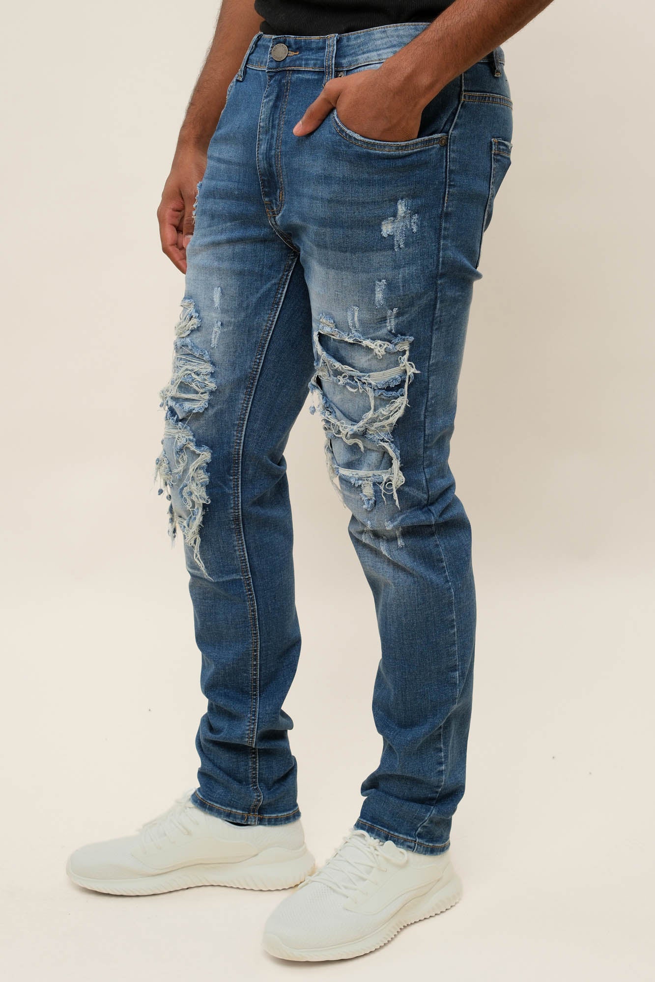 Faded Ripped Repair Denim Jeans