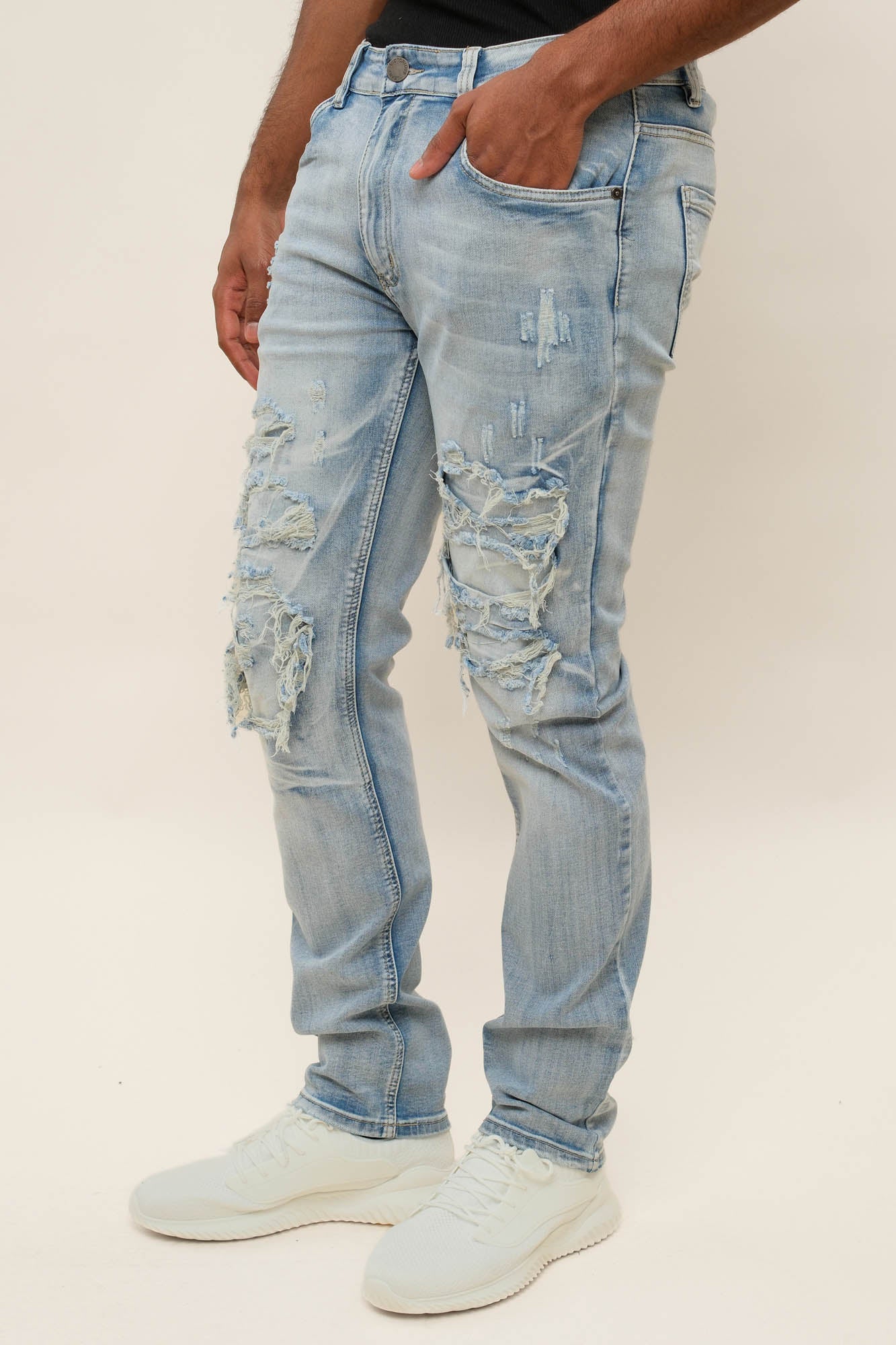 Faded Ripped Repair Denim Jeans