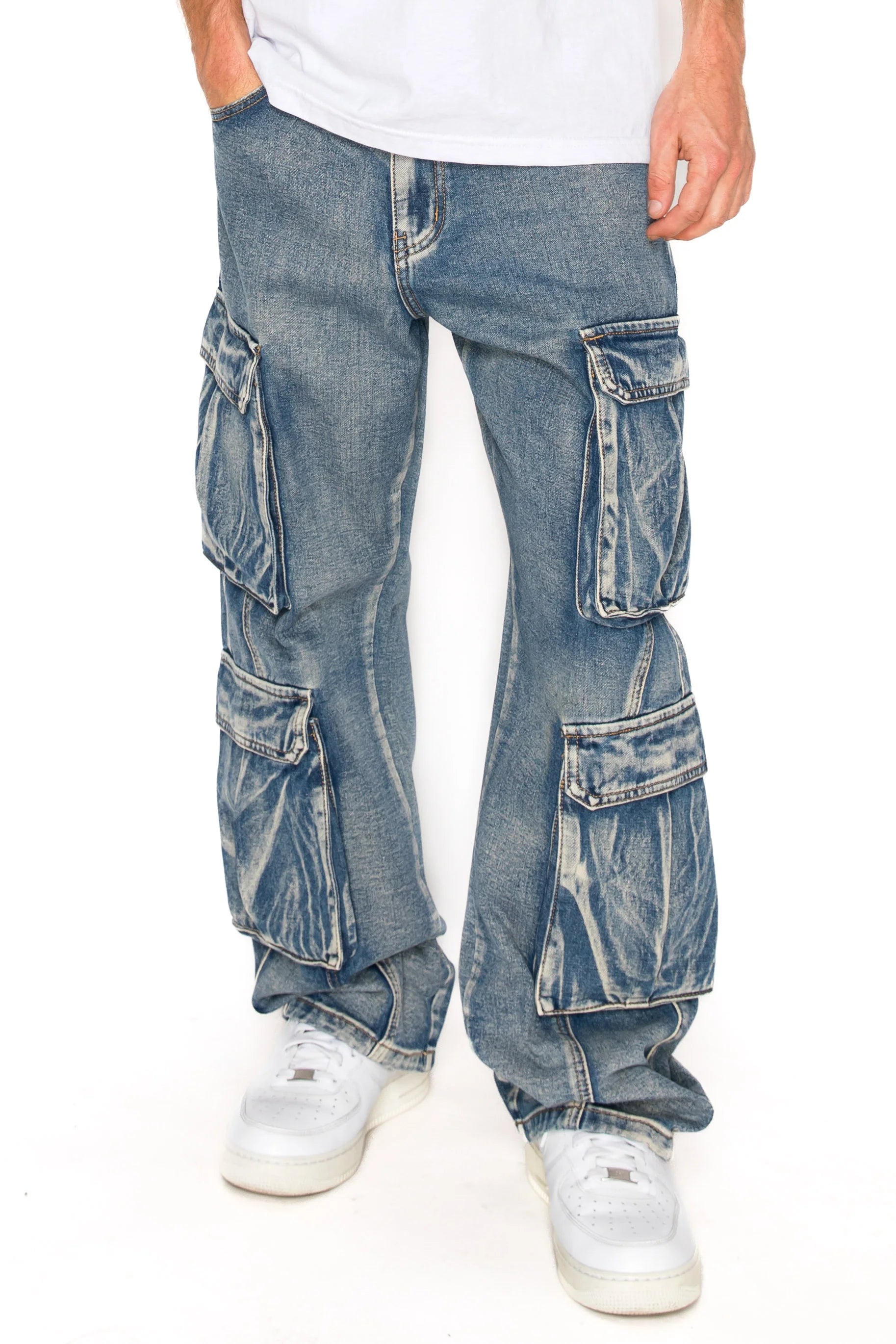 Men's Baggy Fit Double Cargo Denim Jeans