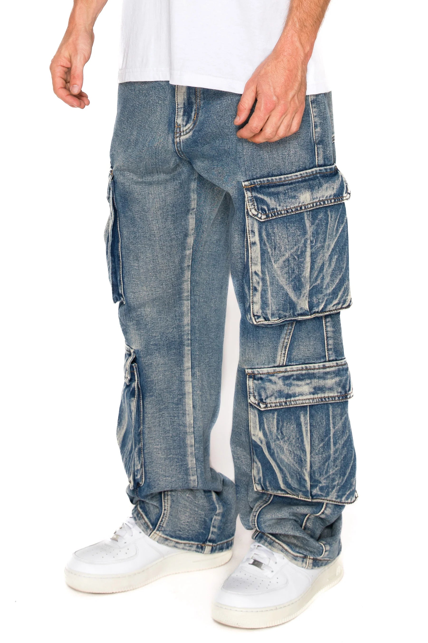 Men's Baggy Fit Double Cargo Denim Jeans