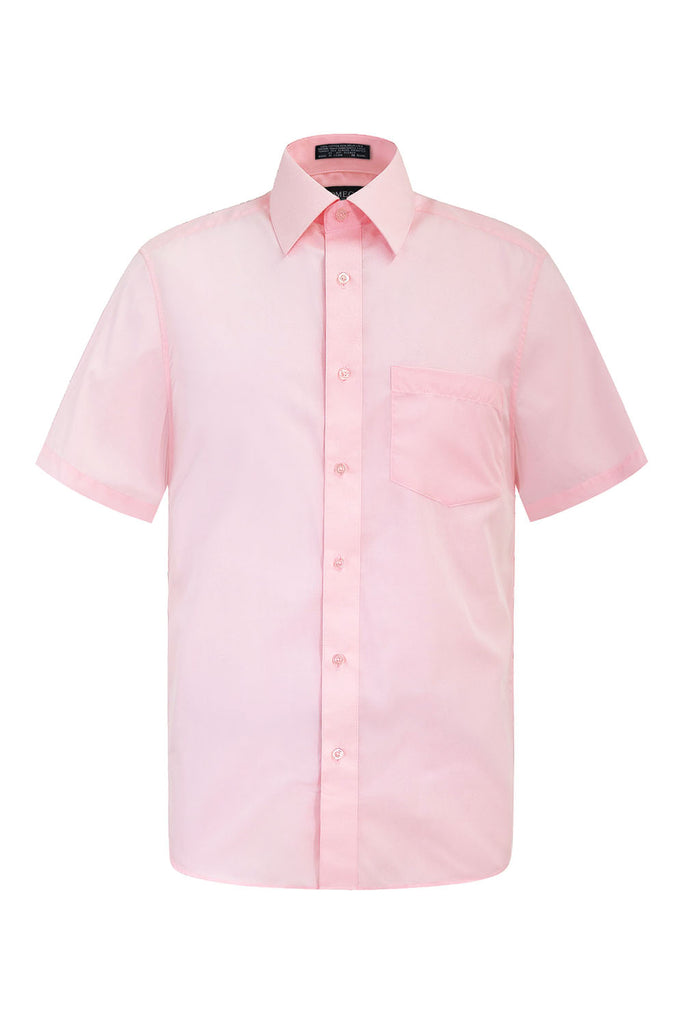 Men's Regular Fit Short Sleeve Solid Color Dress Shirts (Pink) – G-Style USA